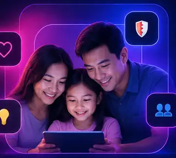 Myanmar family using a tablet together